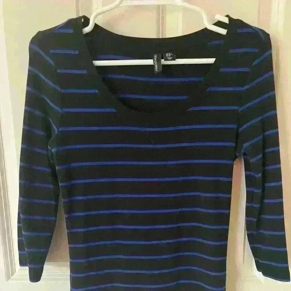 Cynthia Rowley Black and Blue Striped Shirts Size Medium
